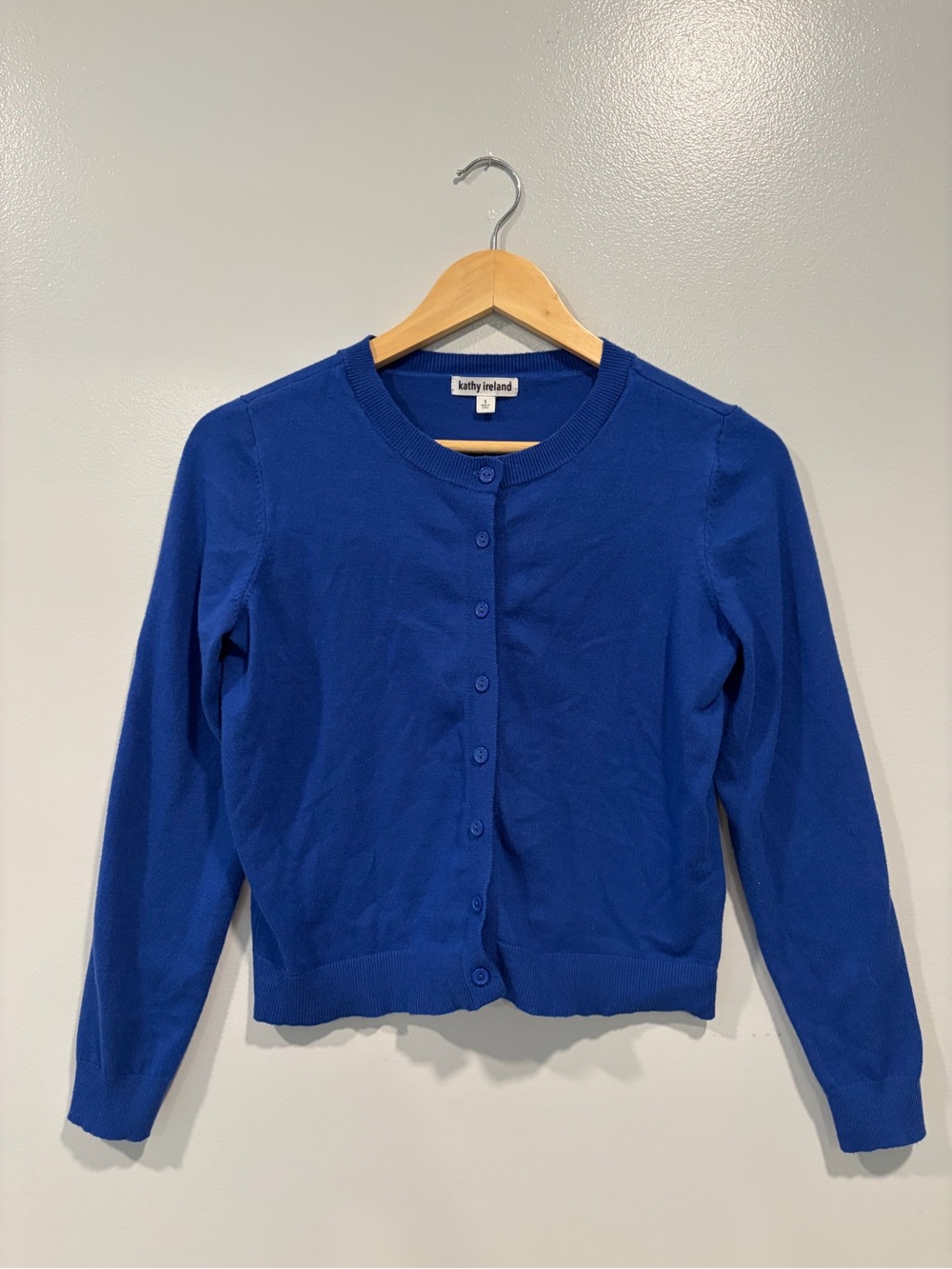 kathy ireland Blue Crewneck Button-Front Cardigan